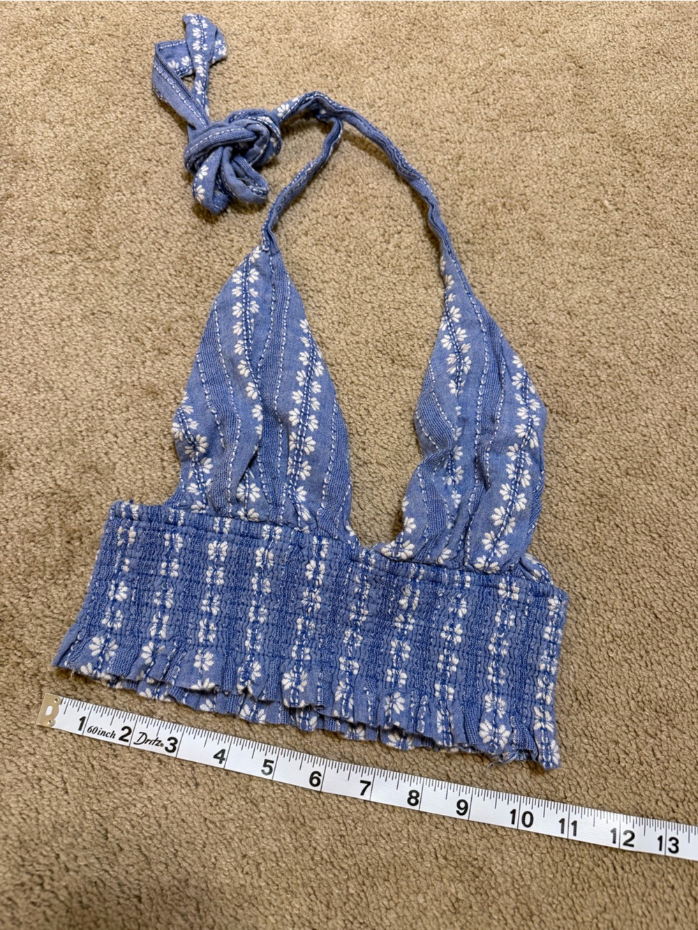 Blue Floral Smocked Halter Crop Top